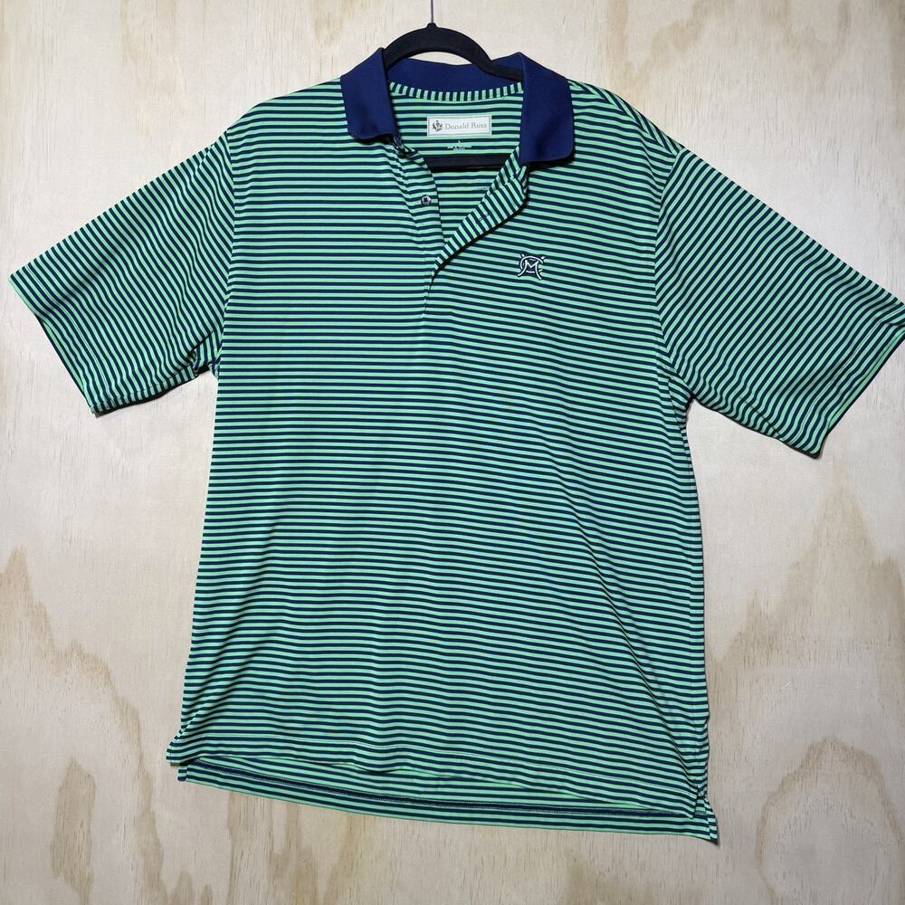 Donald‎ Ross Golf Polo Shirt Green Blue Striped Performance Polo Mens L